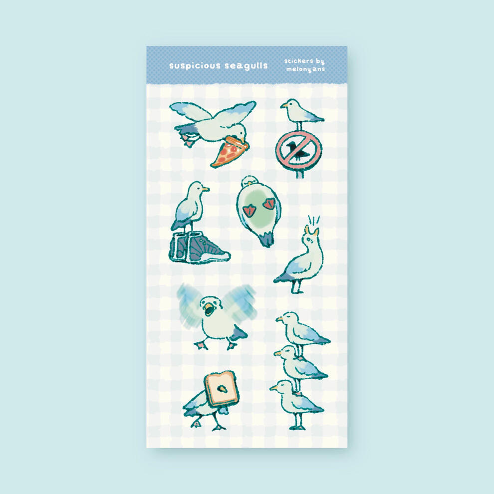 suspicious seagulls sticker sheet