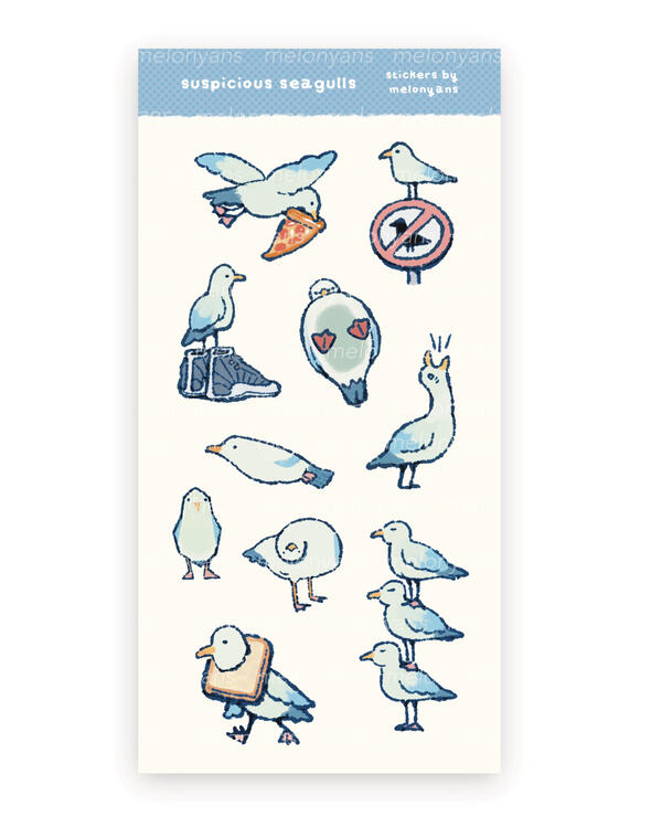 suspicious seagulls sticker sheet